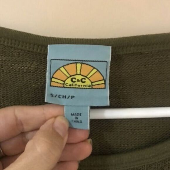 C&C California Sweater Pullover Olive Green Long Sleeve Lightweight Size Small - Picture 3 of 9